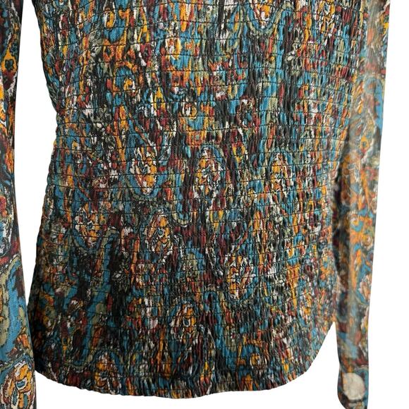 Evereve Top Womens Small Blue Floral Kate Smocked Mesh Sleeve Whimsigoth Fairy - Picture 5 of 10